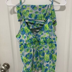 Vibrant Blue and Green Patterned Sleeveless and Shorts PJs